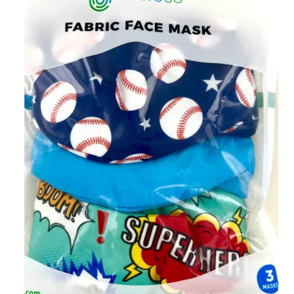 NWT 3 Fabric Youth Face Masks Baseball and Super Hero Designs